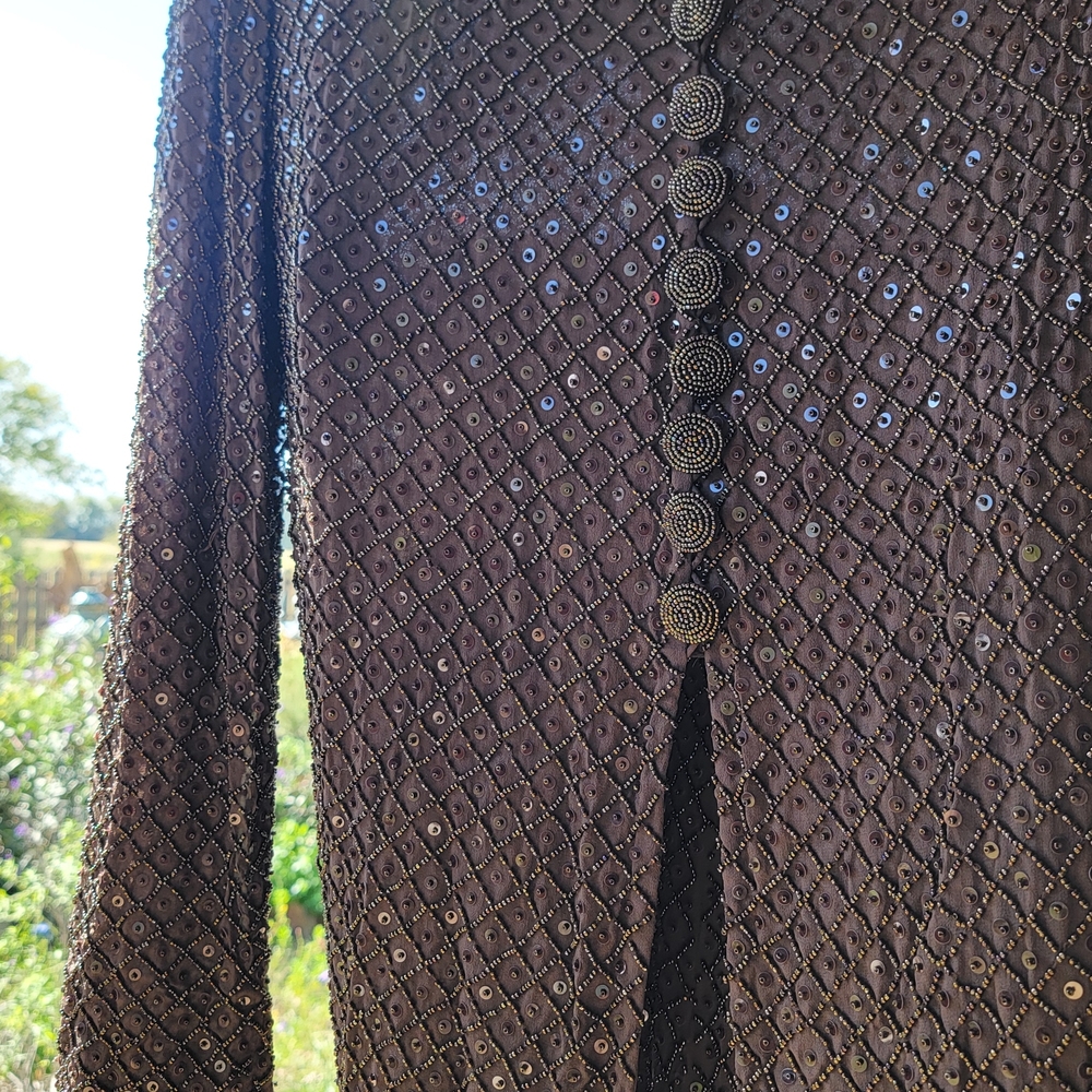 NWT Elegant Brown Beaded Pant Suit-12 - Picture 2 of 5